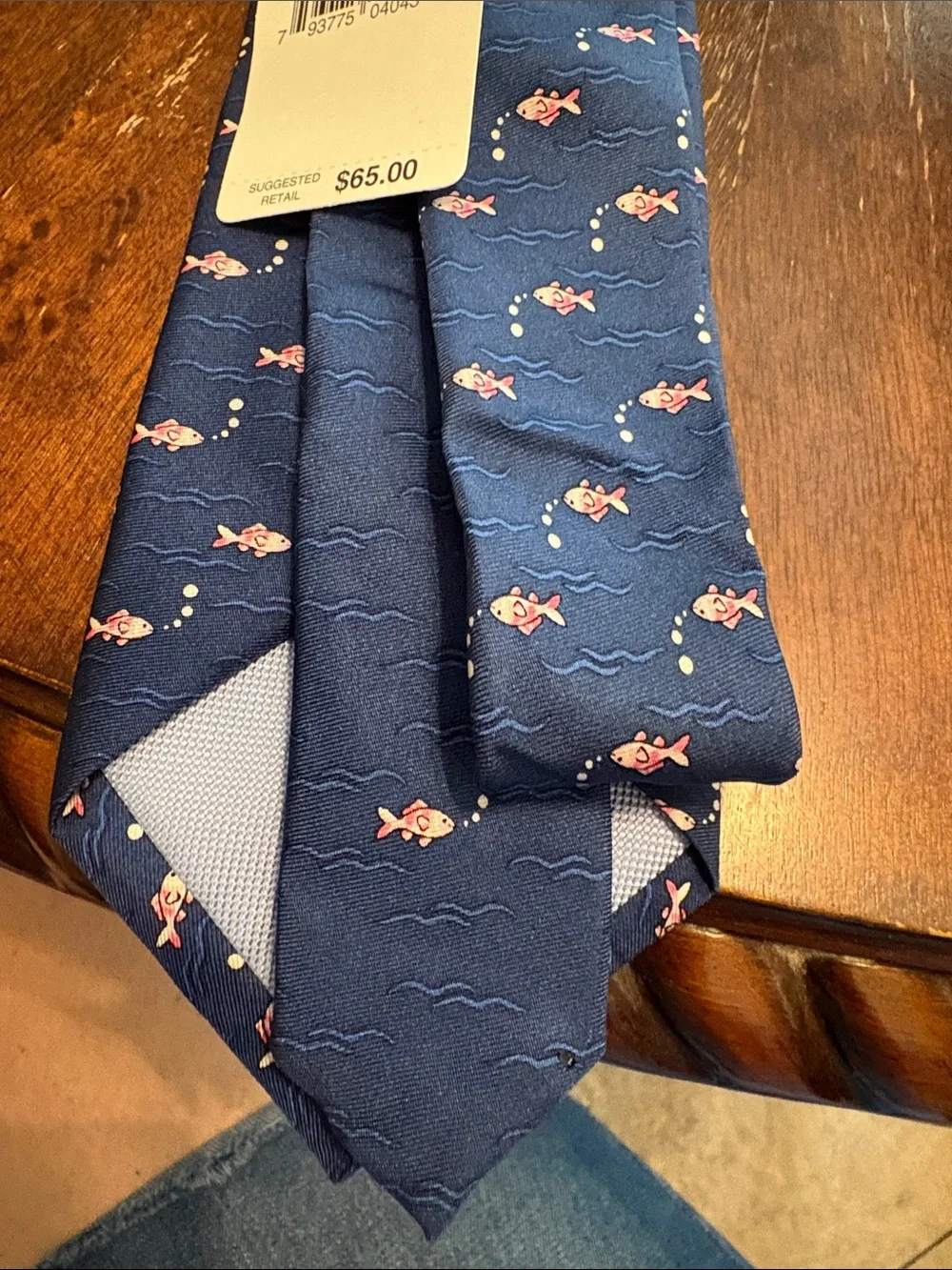 Tommy Hilfiger Navy Silk Tie with Pink Fish Motif